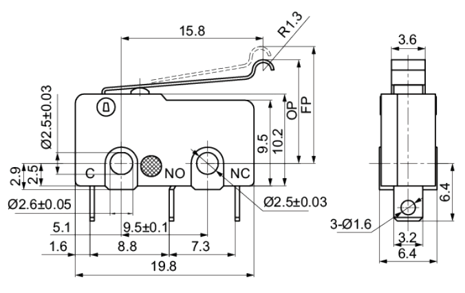 结构尺寸图 - R-型摆杆型SS-10W